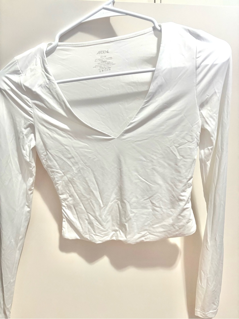 Ardene White V-Neck Fitted Long-Sleeve Top
